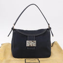 FENDI Mamma Baguette Shoulder Bag Canvas Navy Silver Auth 187625V-26