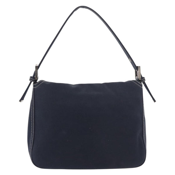 FENDI Mamma Baguette Shoulder Bag Canvas Navy Silver Auth 187625V