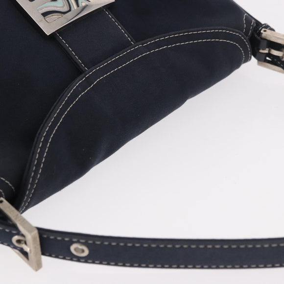 FENDI Mamma Baguette Shoulder Bag Canvas Navy Silver Auth 187625V
