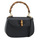 GUCCI Bamboo Shoulder Bag Leather 2way Black Gold 000 1014 0188 Auth 187626SAV-1