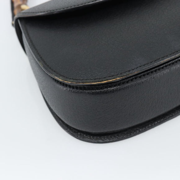 GUCCI Bamboo Shoulder Bag Leather 2way Black Gold 000 1014 0188 Auth 187626SAV