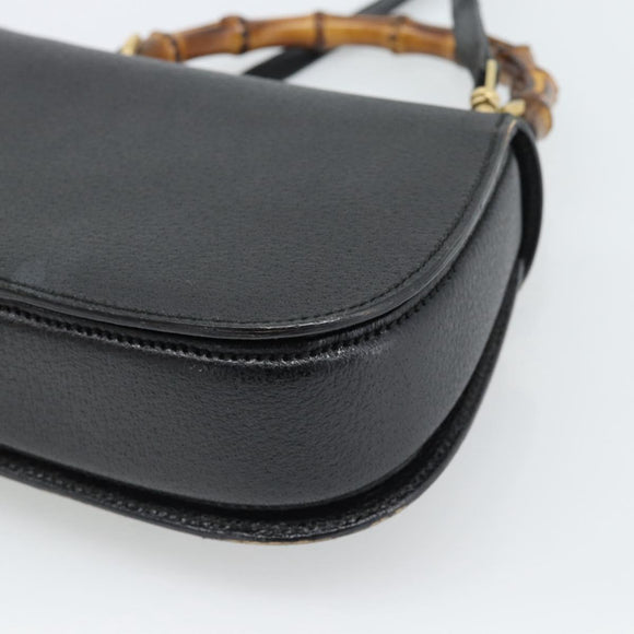 GUCCI Bamboo Shoulder Bag Leather 2way Black Gold 000 1014 0188 Auth 187626SAV