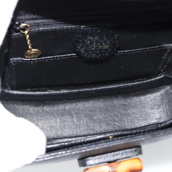 GUCCI Bamboo Shoulder Bag Leather 2way Black Gold 000 1014 0188 Auth 187626SAV