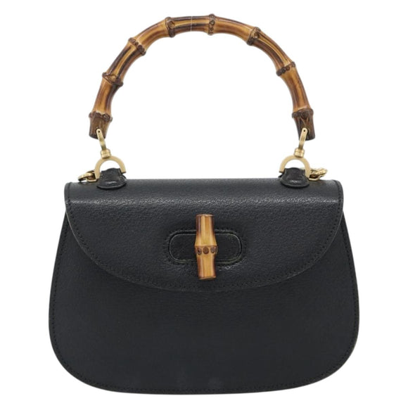 GUCCI Bamboo Shoulder Bag Leather 2way Black Gold 000 1014 0188 Auth 187626SAV