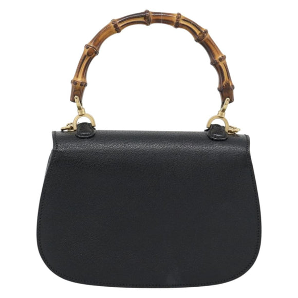 GUCCI Bamboo Shoulder Bag Leather 2way Black Gold 000 1014 0188 Auth 187626SAV
