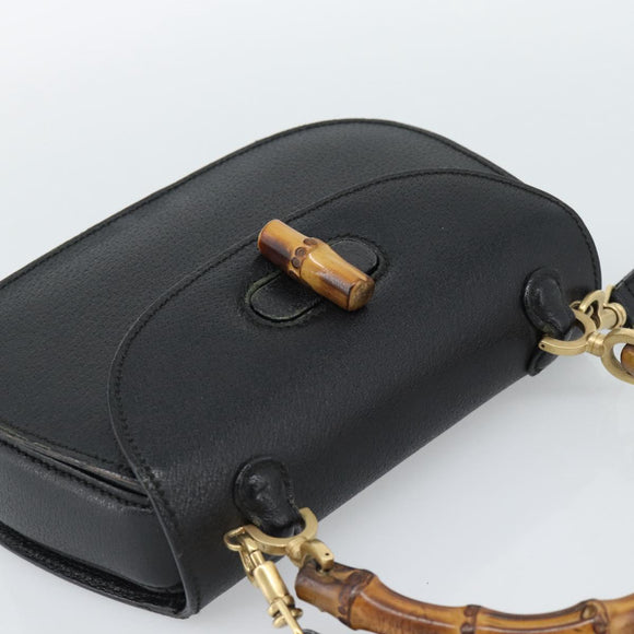 GUCCI Bamboo Shoulder Bag Leather 2way Black Gold 000 1014 0188 Auth 187626SAV