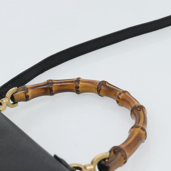 GUCCI Bamboo Shoulder Bag Leather 2way Black Gold 000 1014 0188 Auth 187626SAV