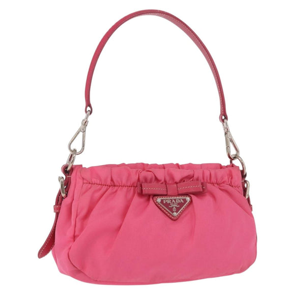 PRADA Accessory Pouch Nylon Pink Silver Auth 187628A