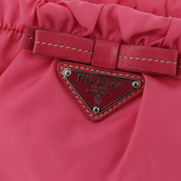 PRADA Accessory Pouch Nylon Pink Silver Auth 187628A