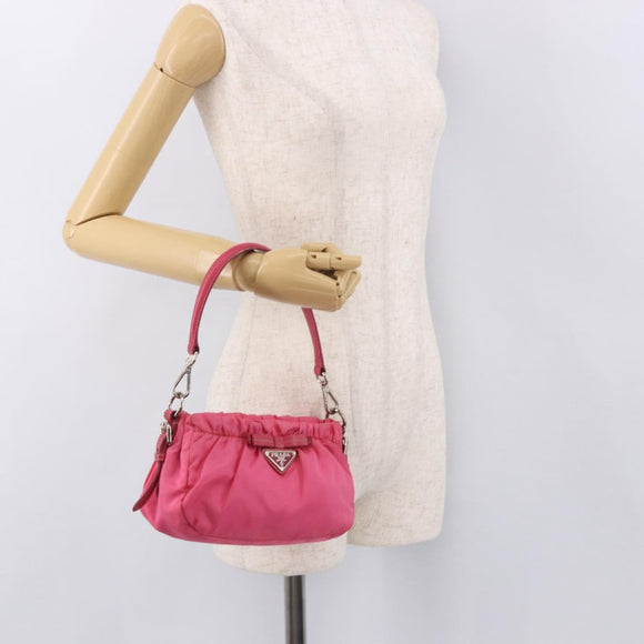 PRADA Accessory Pouch Nylon Pink Silver Auth 187628A