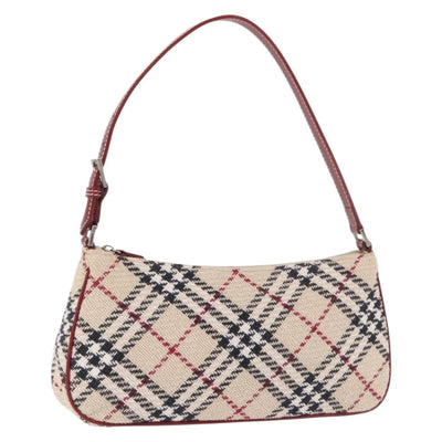 BURBERRY Nova Check Blue Label Shoulder Bag Canvas Beige Silver Auth 187631A