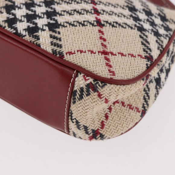 BURBERRY Nova Check Blue Label Shoulder Bag Canvas Beige Silver Auth 187631A