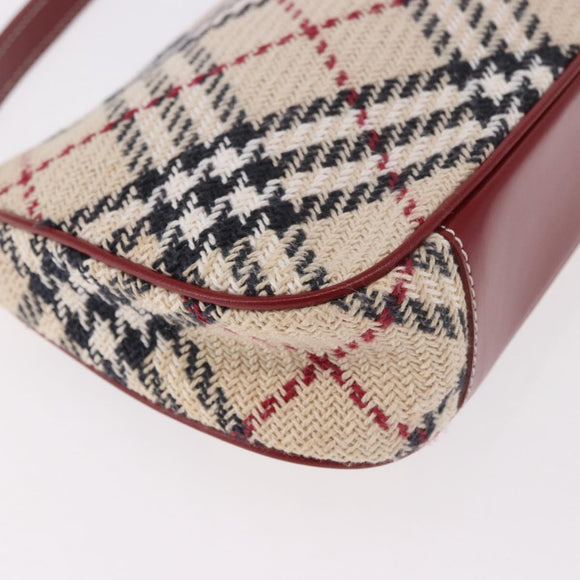 BURBERRY Nova Check Blue Label Shoulder Bag Canvas Beige Silver Auth 187631A