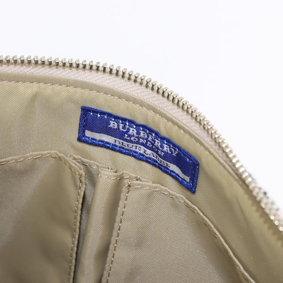BURBERRY Nova Check Blue Label Shoulder Bag Canvas Beige Silver Auth 187631A