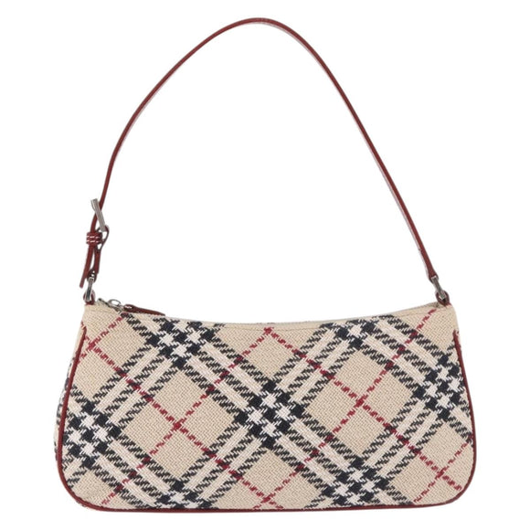 BURBERRY Nova Check Blue Label Shoulder Bag Canvas Beige Silver Auth 187631A