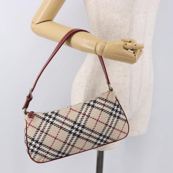 BURBERRY Nova Check Blue Label Shoulder Bag Canvas Beige Silver Auth 187631A