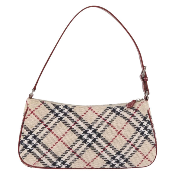 BURBERRY Nova Check Blue Label Shoulder Bag Canvas Beige Silver Auth 187631A