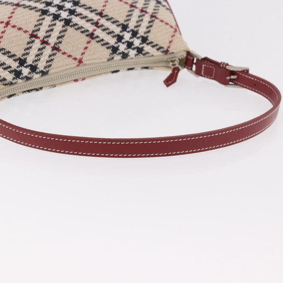 BURBERRY Nova Check Blue Label Shoulder Bag Canvas Beige Silver Auth 187631A