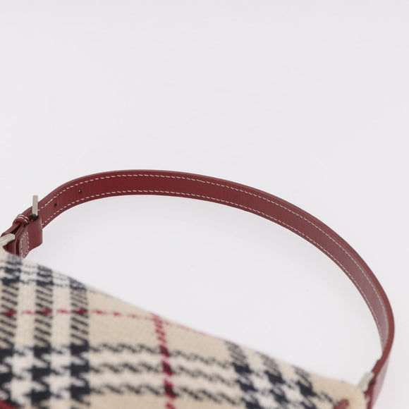 BURBERRY Nova Check Blue Label Shoulder Bag Canvas Beige Silver Auth 187631A