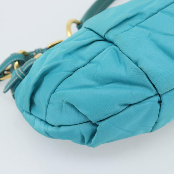 PRADA Shoulder Bag Nylon Blue Gold Auth 187632A