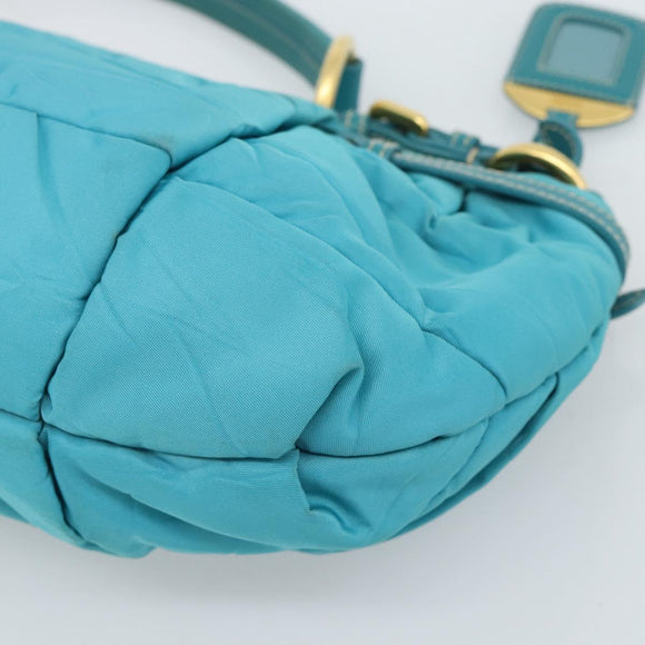 PRADA Shoulder Bag Nylon Blue Gold Auth 187632A