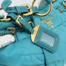 PRADA Shoulder Bag Nylon Blue Gold Auth 187632A-10