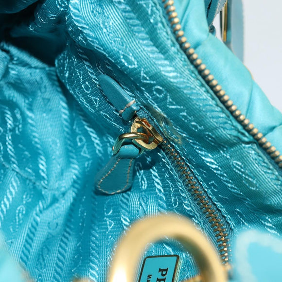 PRADA Shoulder Bag Nylon Blue Gold Auth 187632A