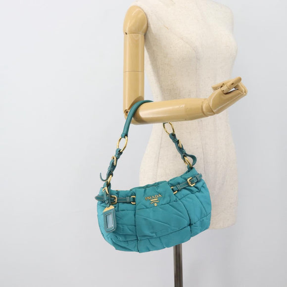 PRADA Shoulder Bag Nylon Blue Gold Auth 187632A