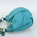 PRADA Shoulder Bag Nylon Blue Gold Auth 187632A-3
