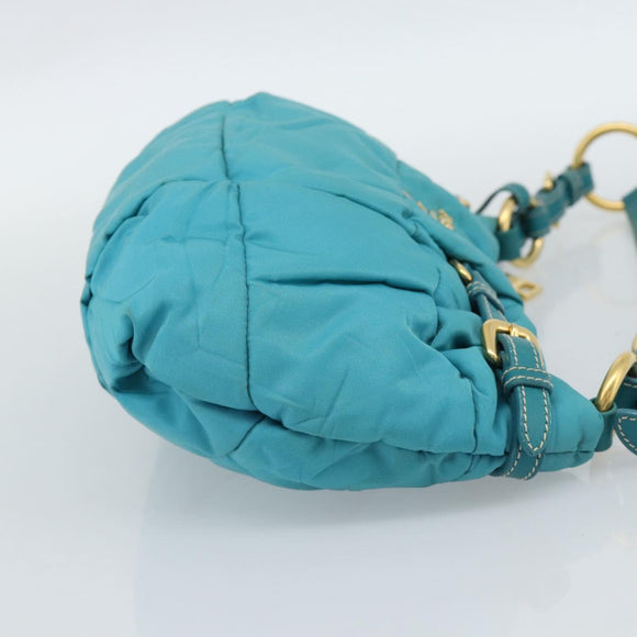 PRADA Shoulder Bag Nylon Blue Gold Auth 187632A