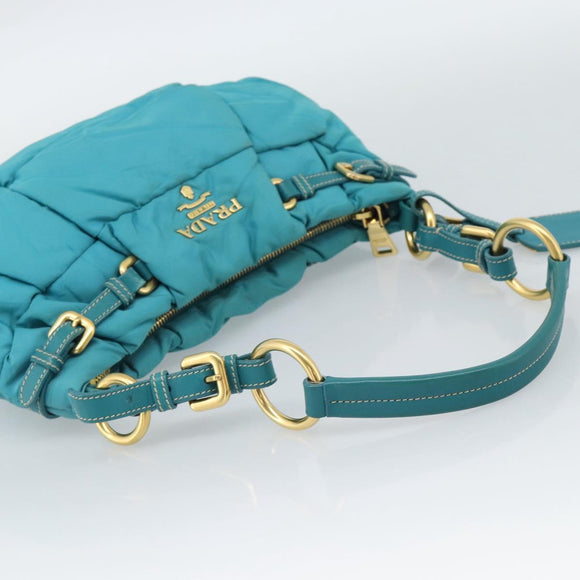 PRADA Shoulder Bag Nylon Blue Gold Auth 187632A