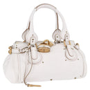 Chloe Paddington Hand Bag Leather White Gold Silver Auth 187633V-1