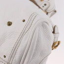Chloe Paddington Hand Bag Leather White Gold Silver Auth 187633V-13