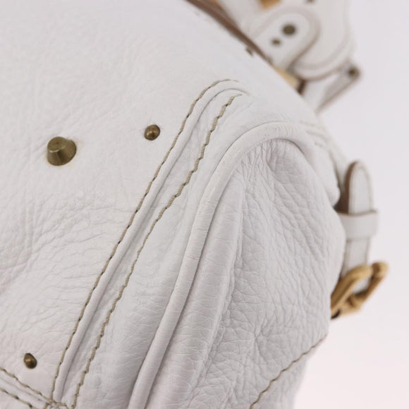 Chloe Paddington Hand Bag Leather White Gold Silver Auth 187633V