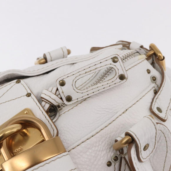 Chloe Paddington Hand Bag Leather White Gold Silver Auth 187633V