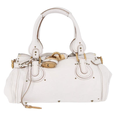 Chloe Paddington Hand Bag Leather White Gold Silver Auth 187633V - 0