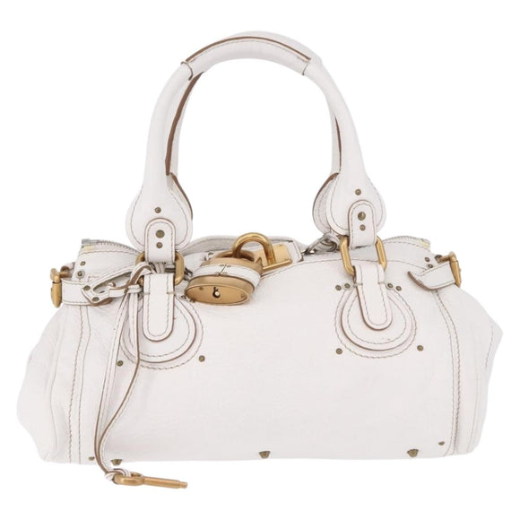Chloe Paddington Hand Bag Leather White Gold Silver Auth 187633V