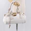 Chloe Paddington Hand Bag Leather White Gold Silver Auth 187633V-25