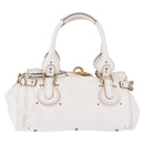 Chloe Paddington Hand Bag Leather White Gold Silver Auth 187633V-3