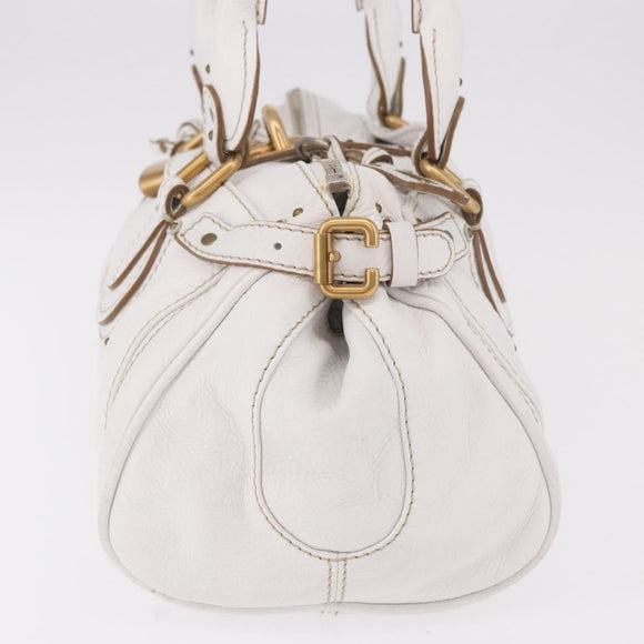 Chloe Paddington Hand Bag Leather White Gold Silver Auth 187633V