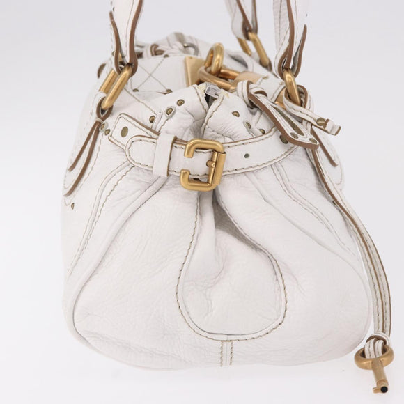 Chloe Paddington Hand Bag Leather White Gold Silver Auth 187633V