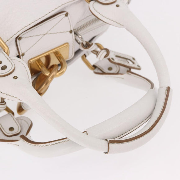 Chloe Paddington Hand Bag Leather White Gold Silver Auth 187633V
