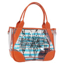 PRADA Hand Bag Vinyl Orange Silver Auth 187634A-1