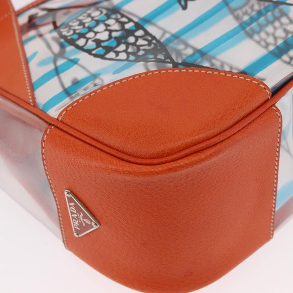 PRADA Handtas Vinyl Oranje Zilver Auth 187634A
