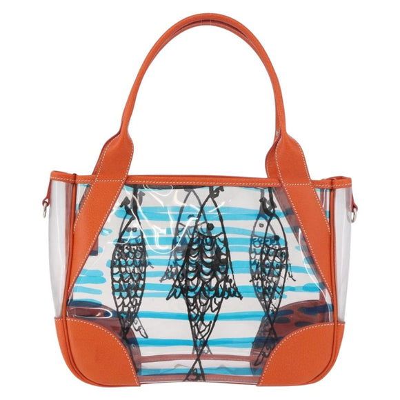 PRADA Hand Bag Vinyl Orange Silver Auth 187634A