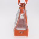 PRADA Hand Bag Vinyl Orange Silver Auth 187634A-4