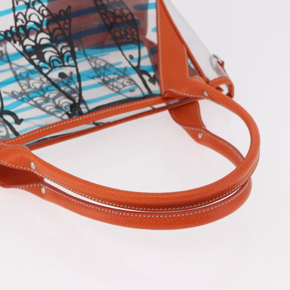 PRADA Hand Bag Vinyl Orange Silver Auth 187634A