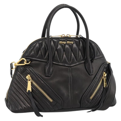 Miu Miu Matelasse Biker Hand Bag Lamb Skin 2way Black Gold Auth 187637V