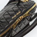 Miu Miu Matelasse Biker Hand Bag Lamb Skin 2way Black Gold Auth 187637V-20