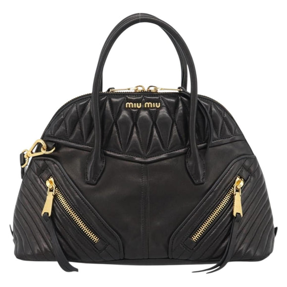 Miu Miu Matelasse Biker Hand Bag Lamb Skin 2way Black Gold Auth 187637V